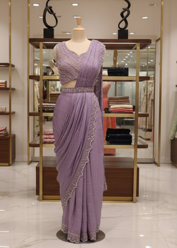 Chinnon Saree with Pearl Embroidered Blouse and Designer Border