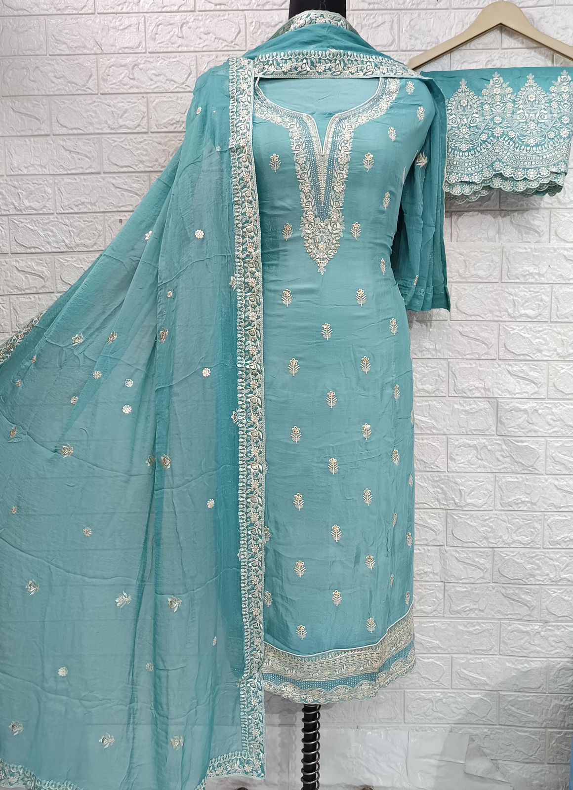 Unstitched Georgette Suit with Chiffon Dupatta and Hand Embroidery