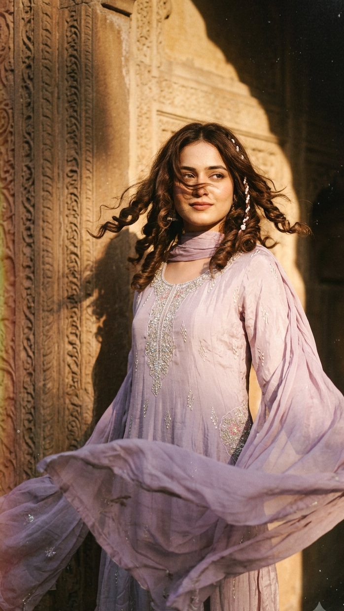 Lavender Chinon Handwork Embroidered Anarkali with Dupatta